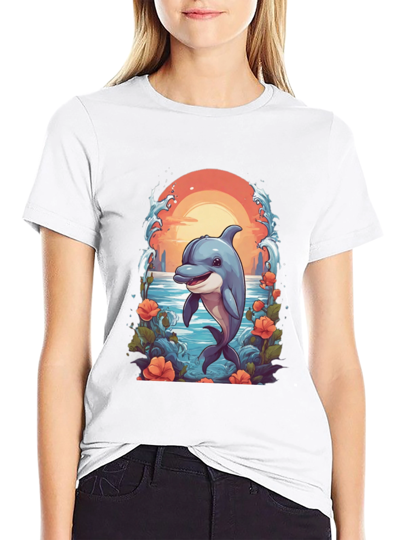 Dolphin Sunset Graphic T-Shirt
