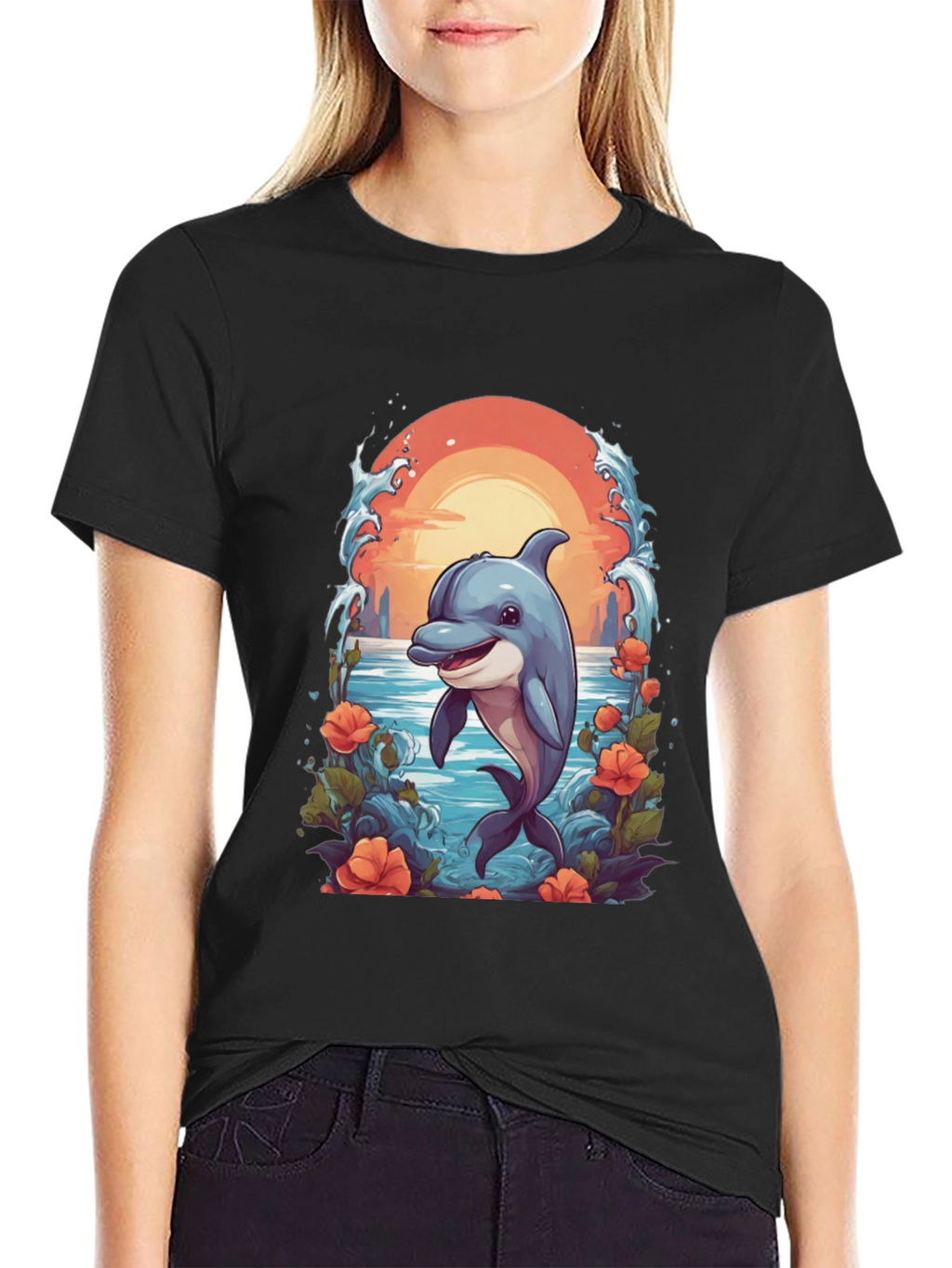 Dolphin Sunset Graphic T-Shirt