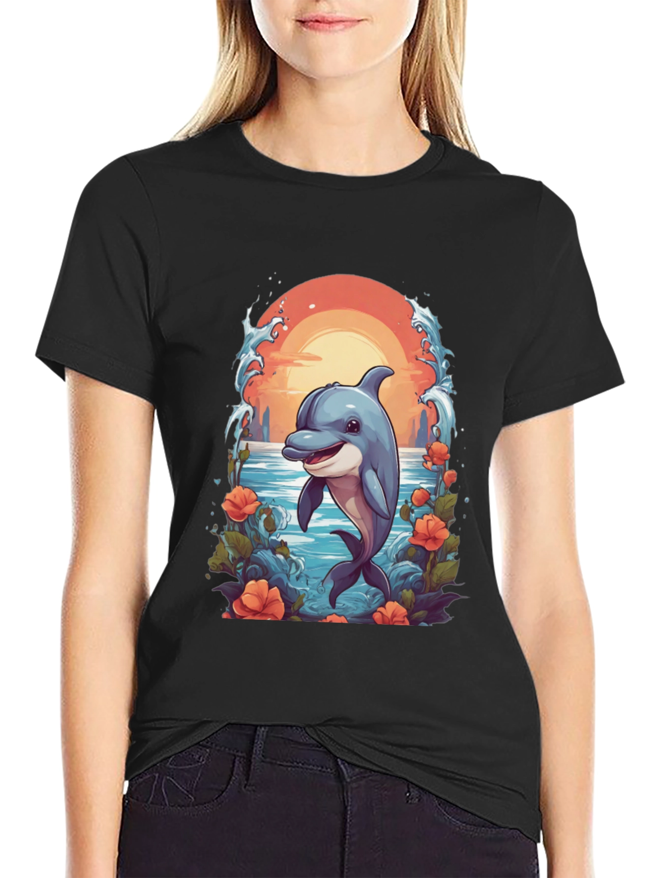 Dolphin Sunset Graphic T-Shirt