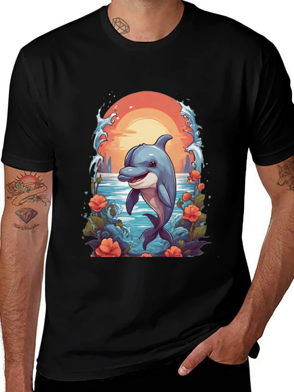 Dolphin Sunset Graphic T-Shirt
