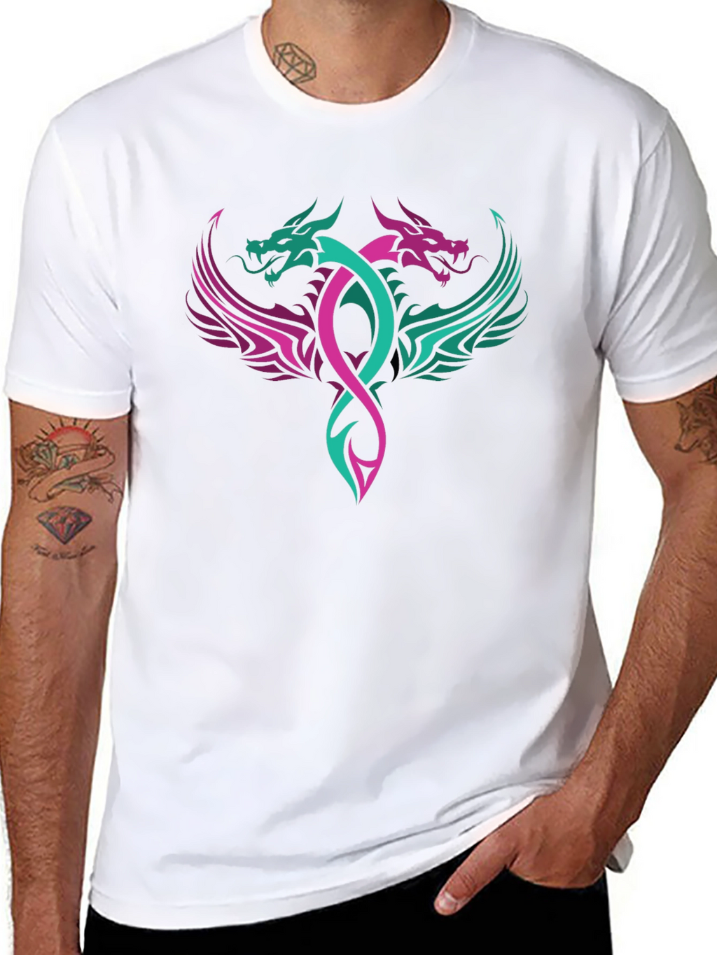 Dual Dragon Graphic Tee - Edgy Style