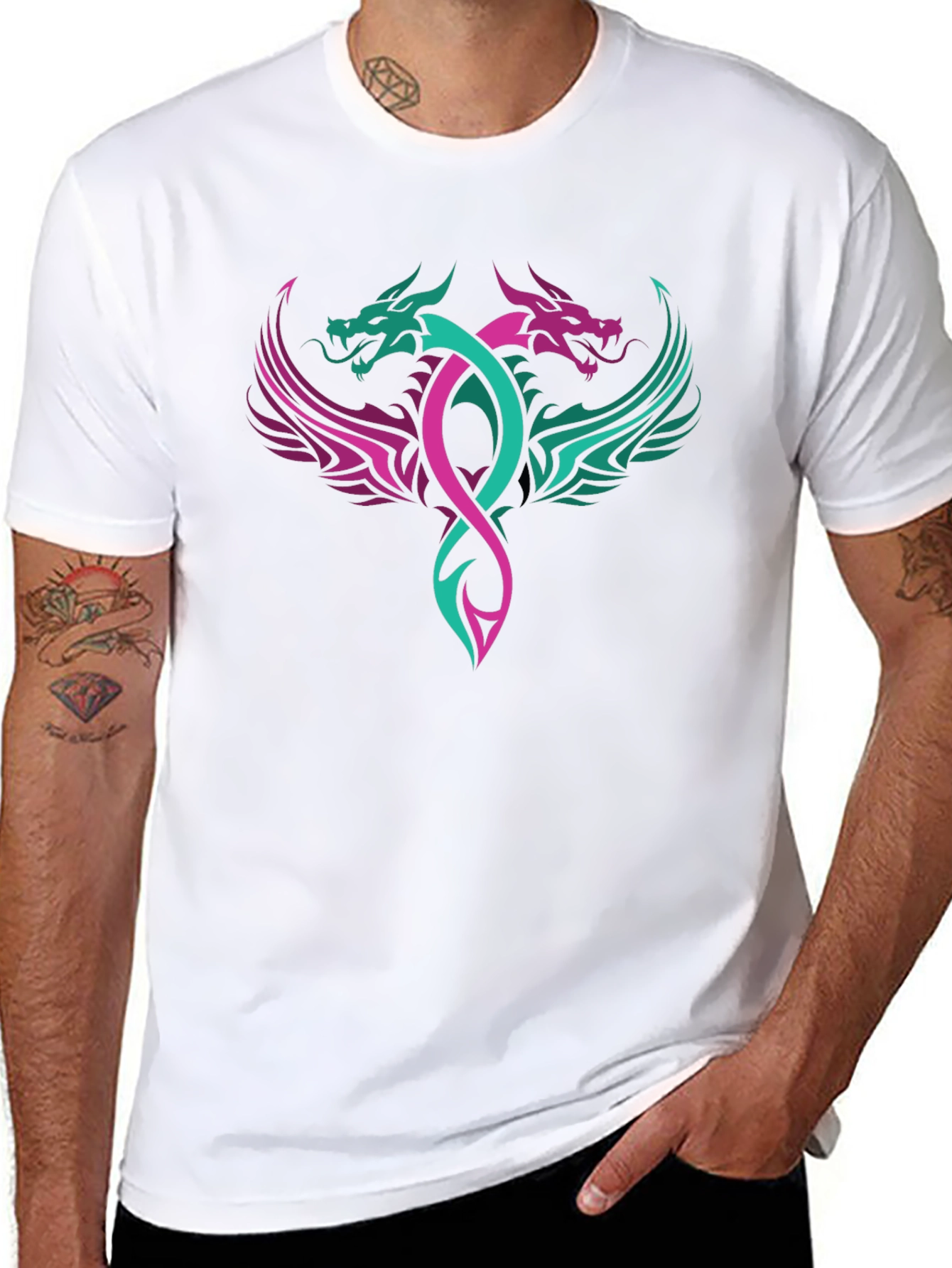 Dual Dragon Graphic Tee - Edgy Style
