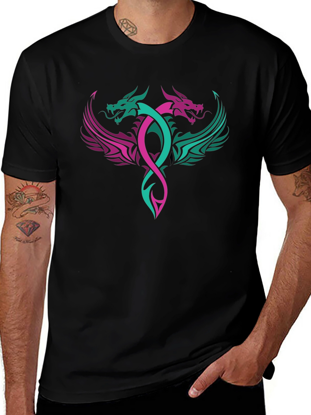 Dual Dragon Graphic Tee - Edgy Style