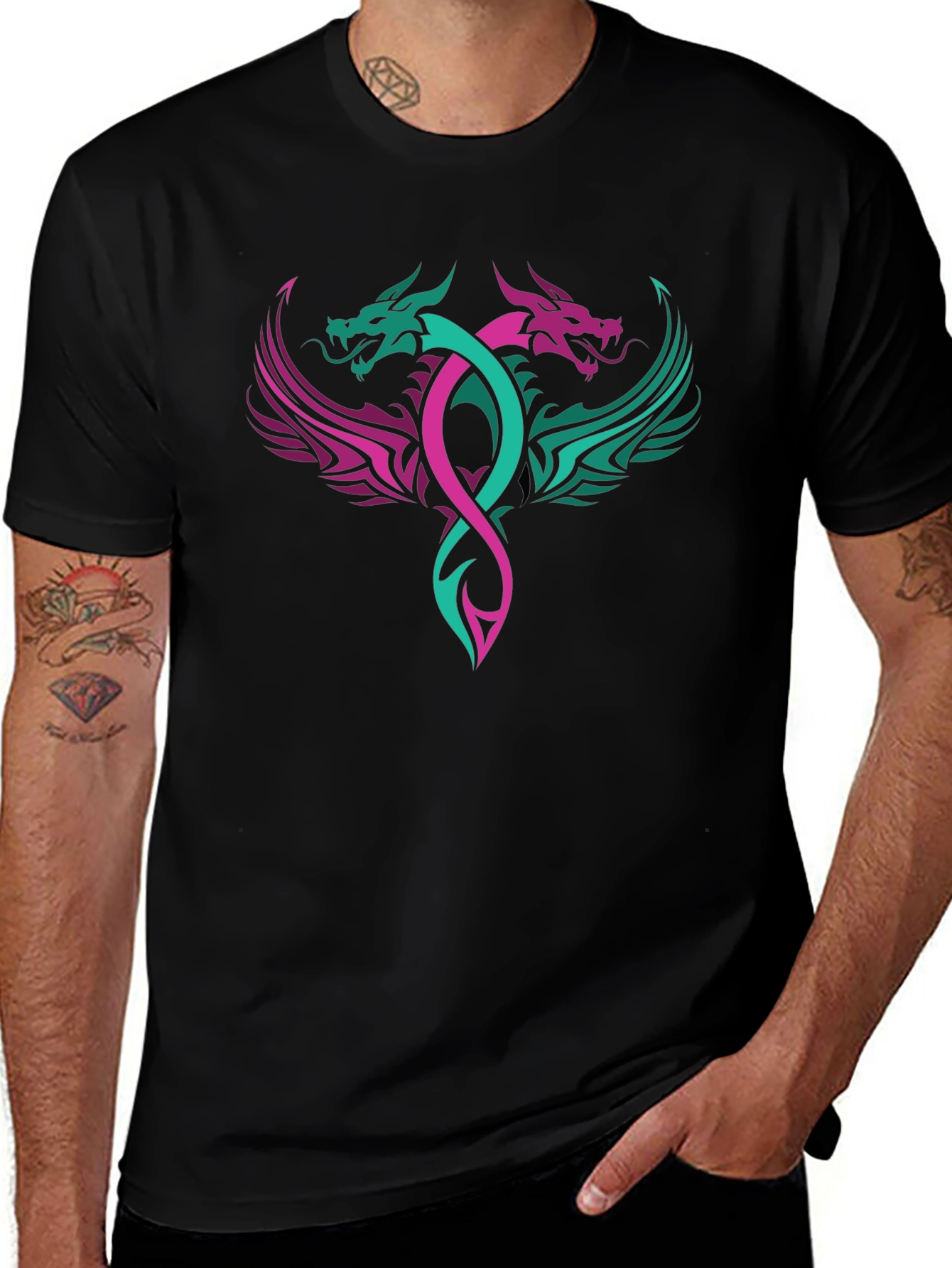 Dual Dragon Graphic Tee - Edgy Style