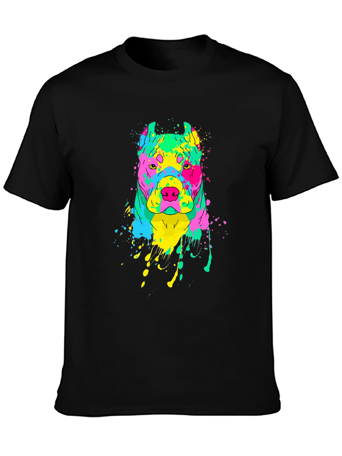 Vibrant Dog Graphic Tee - Mens Black T-Shirt