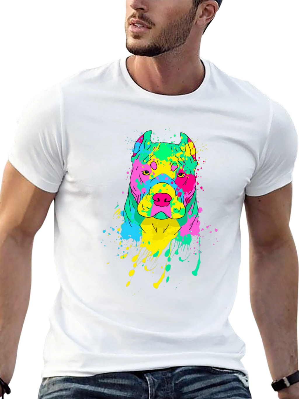 Vibrant Dog Graphic Tee - Mens Black T-Shirt