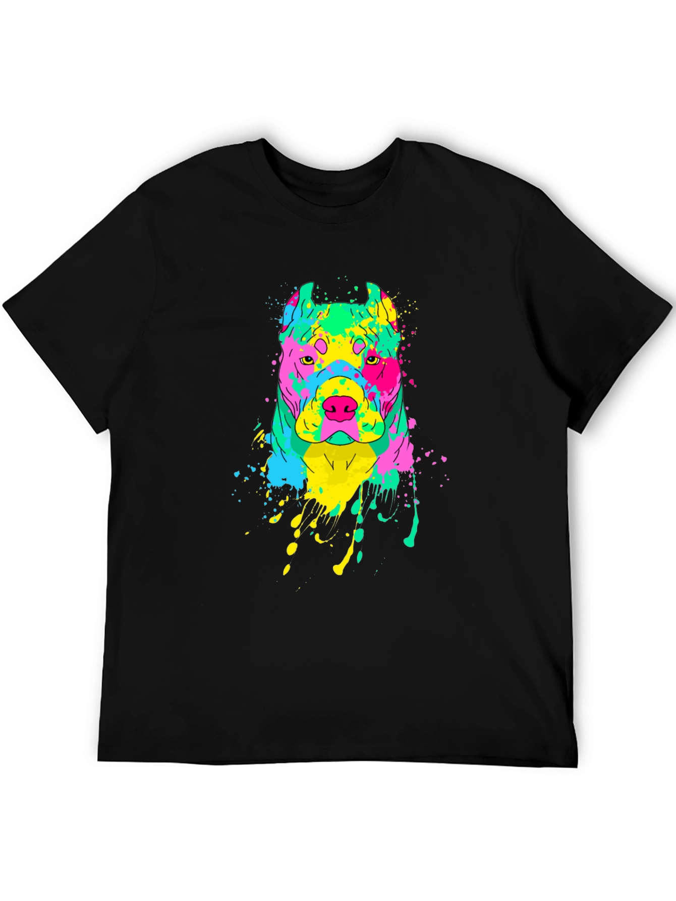 Vibrant Dog Graphic Tee - Mens Black T-Shirt