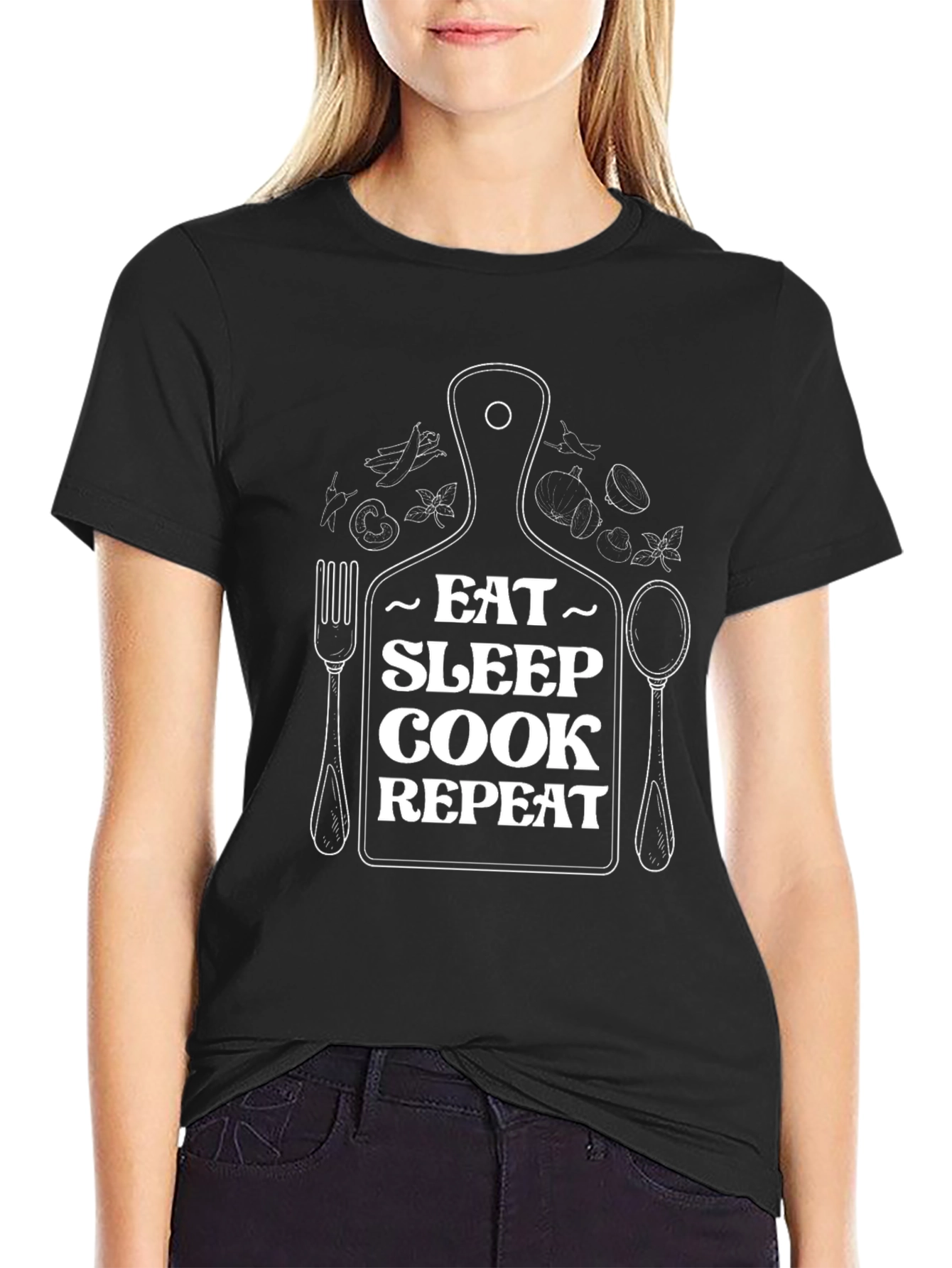 Eat Sleep Cook Repeat Graphic T-Shirt - Chef Gift