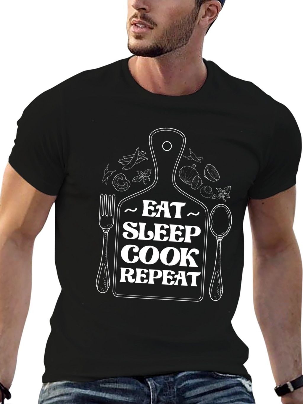 Eat Sleep Cook Repeat Graphic T-Shirt - Chef Gift