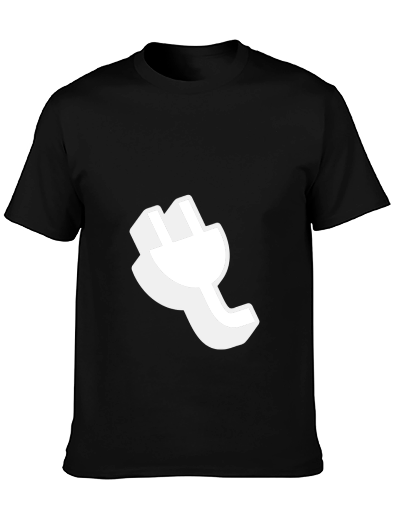 Black T-Shirt with White Plug Graphic - Modern Casual Wear