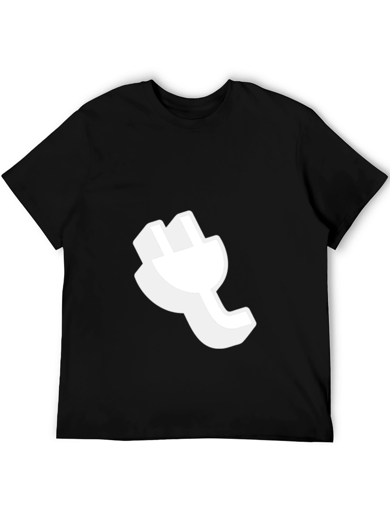 Black T-Shirt with White Plug Graphic - Modern Casual Wear