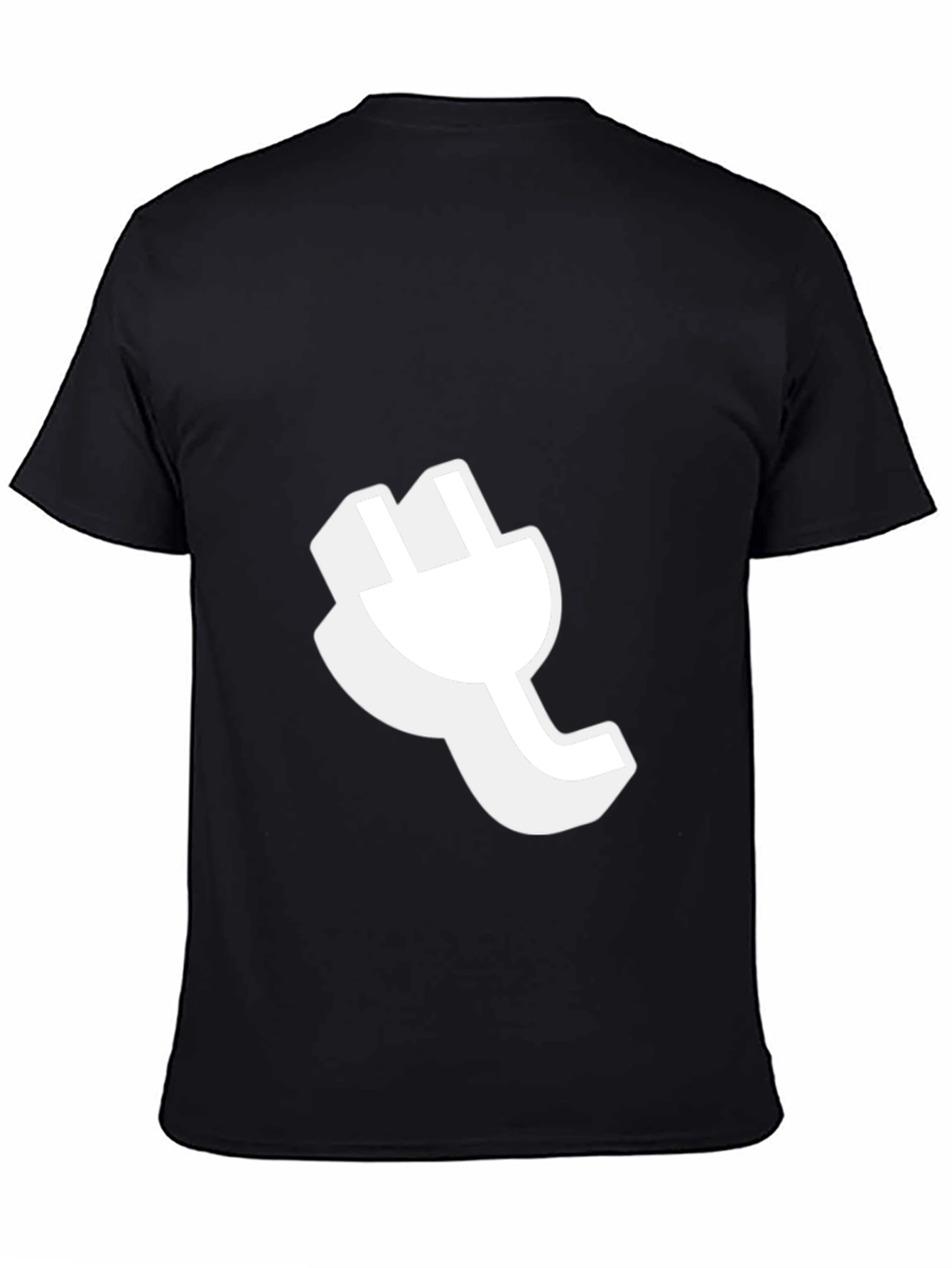 Black T-Shirt with White Plug Graphic - Modern Casual Wear