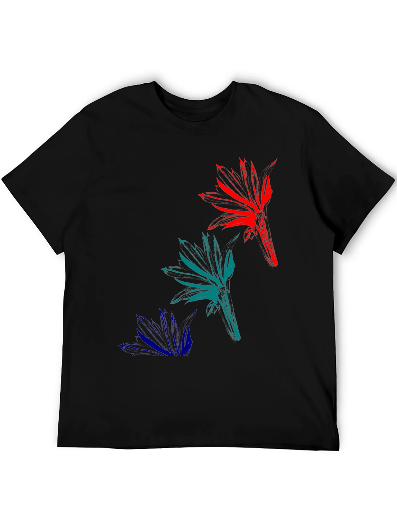 Abstract Floral Mens Black T-Shirt