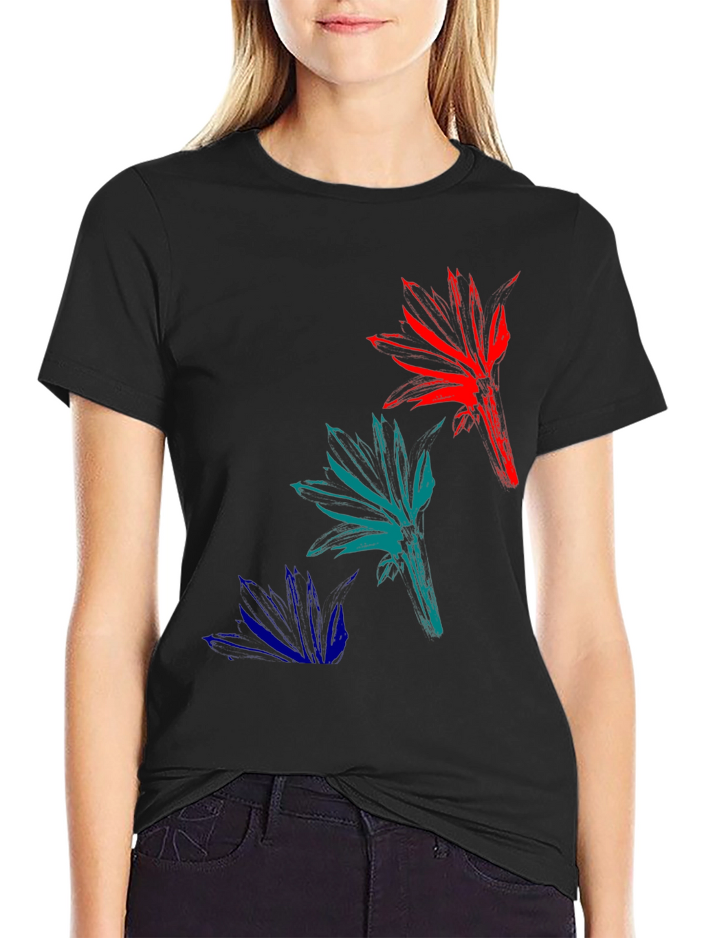 Abstract Floral Mens Black T-Shirt