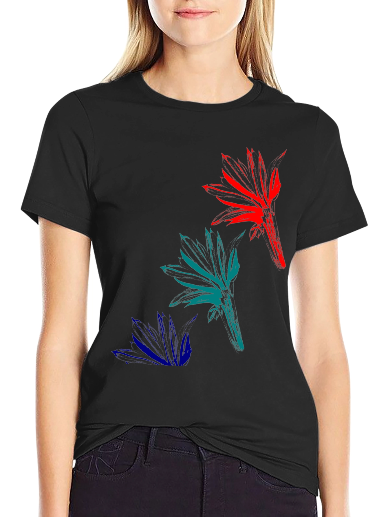 Abstract Floral Mens Black T-Shirt