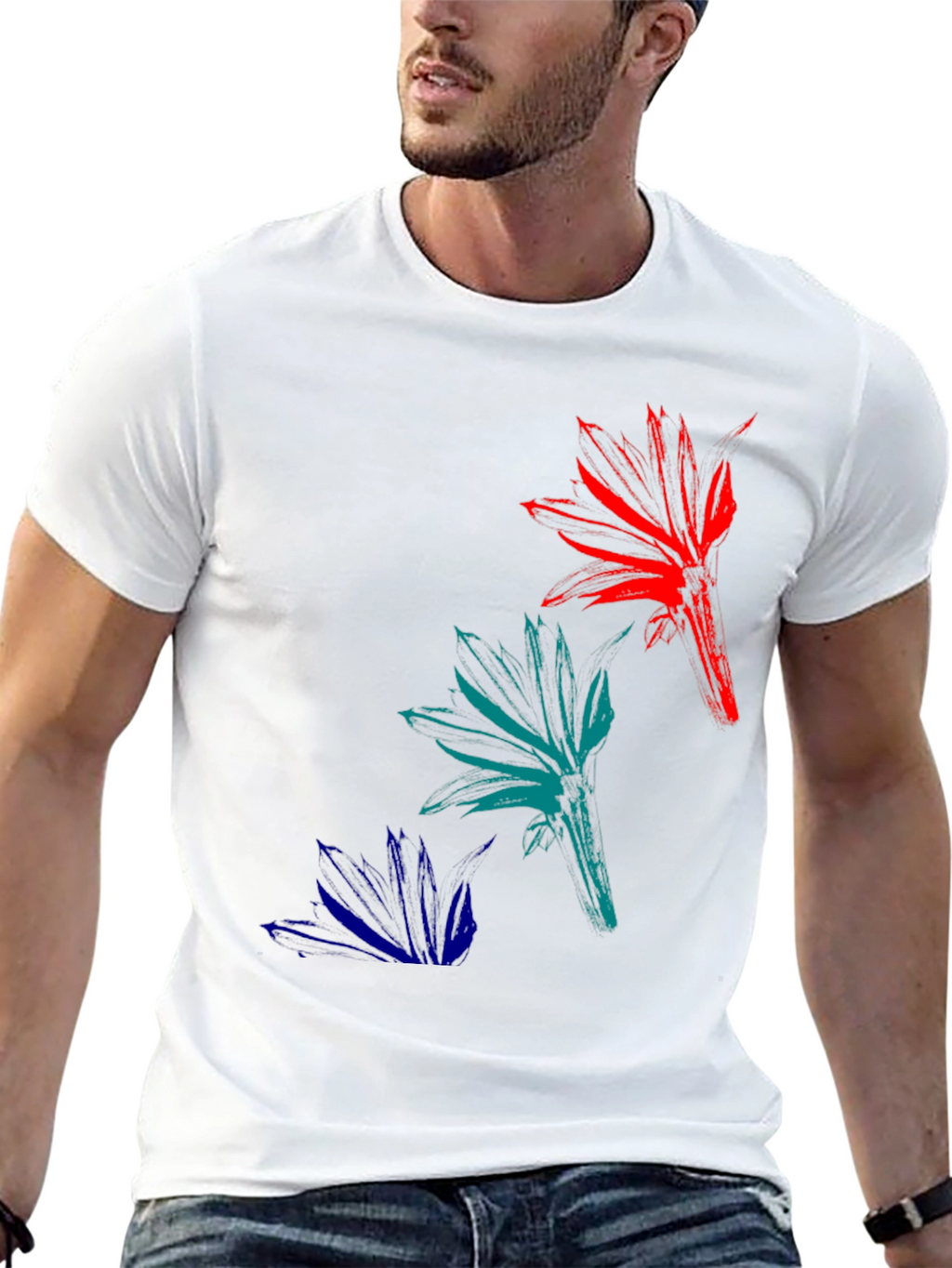 Abstract Floral Mens Black T-Shirt