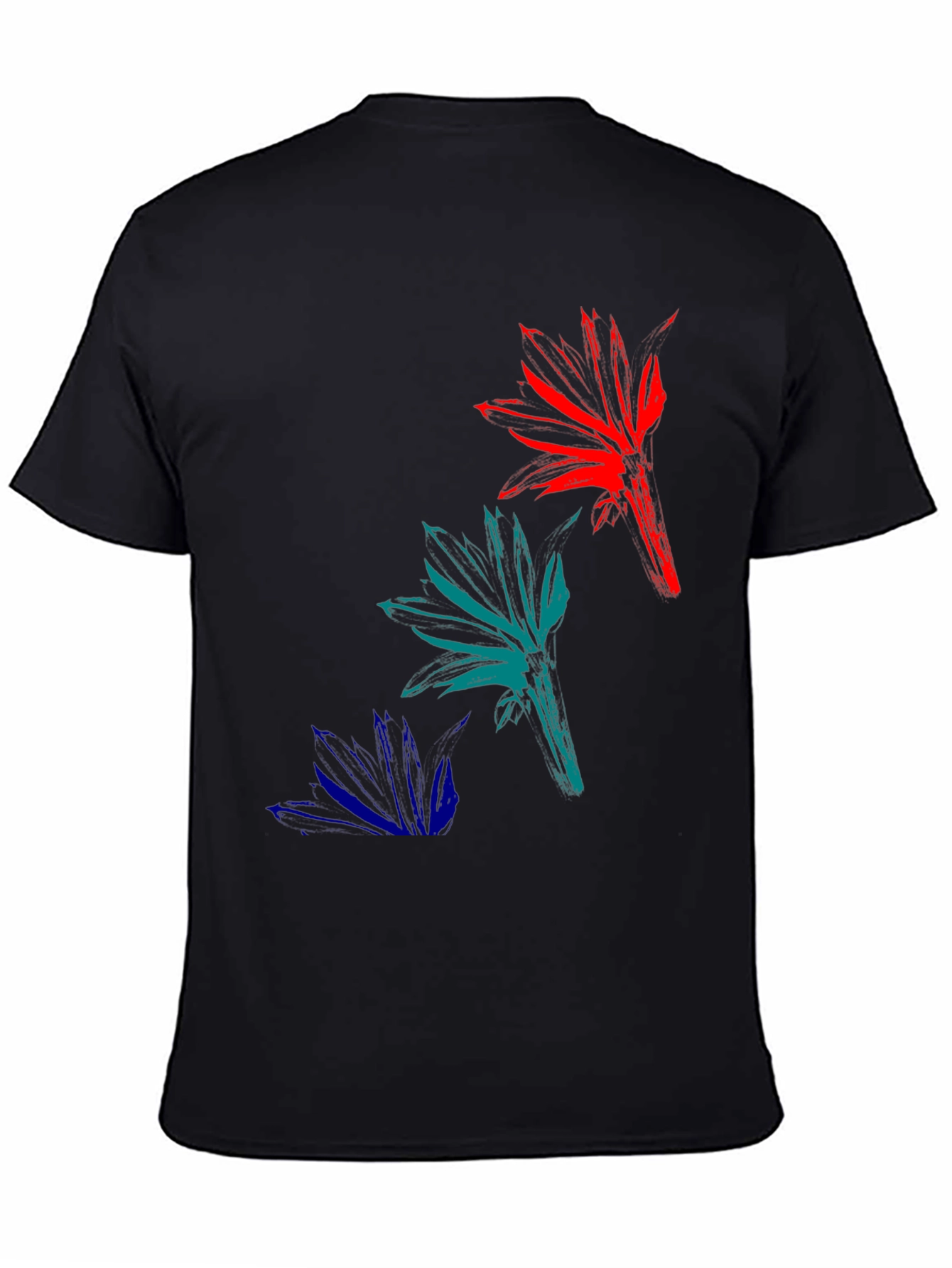 Abstract Floral Mens Black T-Shirt