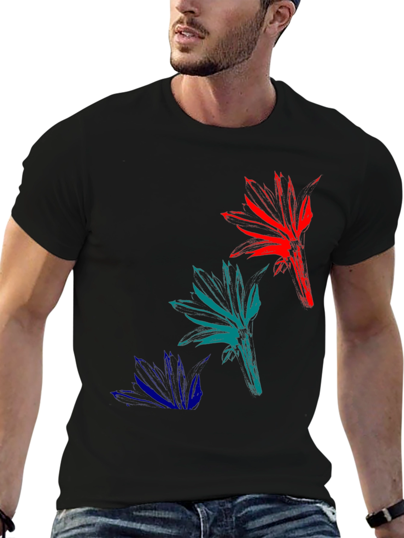 Abstract Floral Mens Black T-Shirt