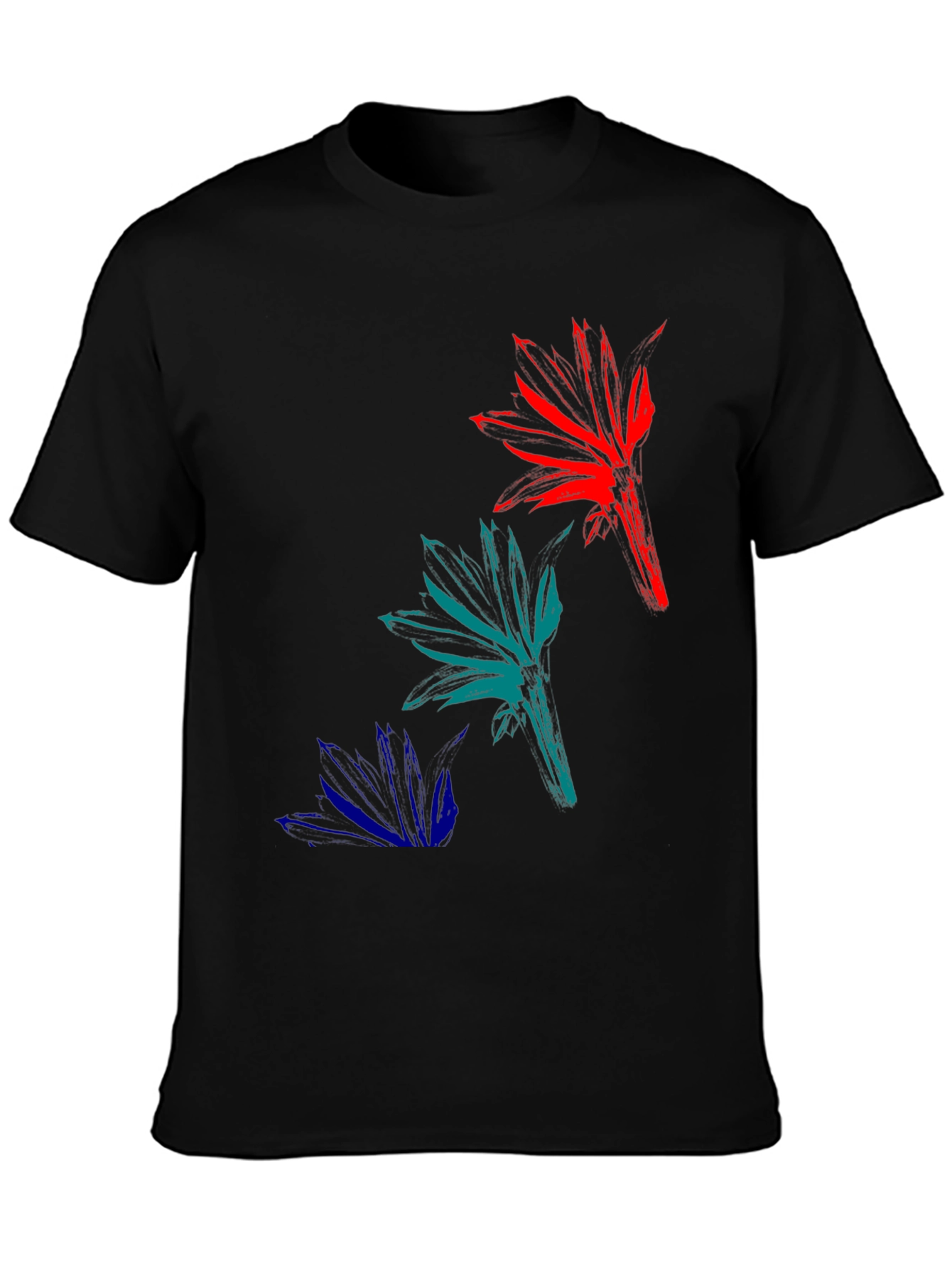 Abstract Floral Mens Black T-Shirt