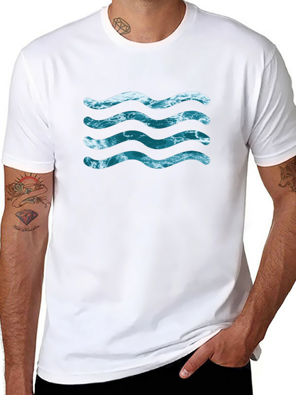 Ocean Wave Design Black T-Shirt