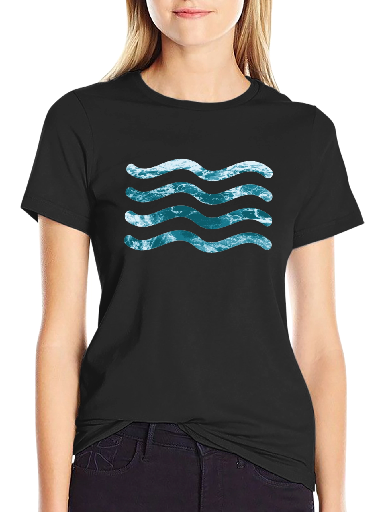 Ocean Wave Design Black T-Shirt