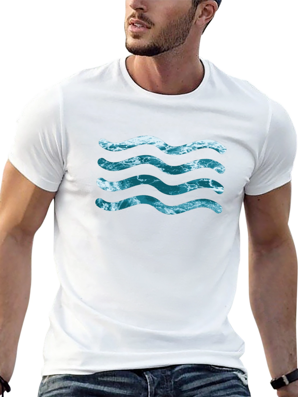 Ocean Wave Design Black T-Shirt