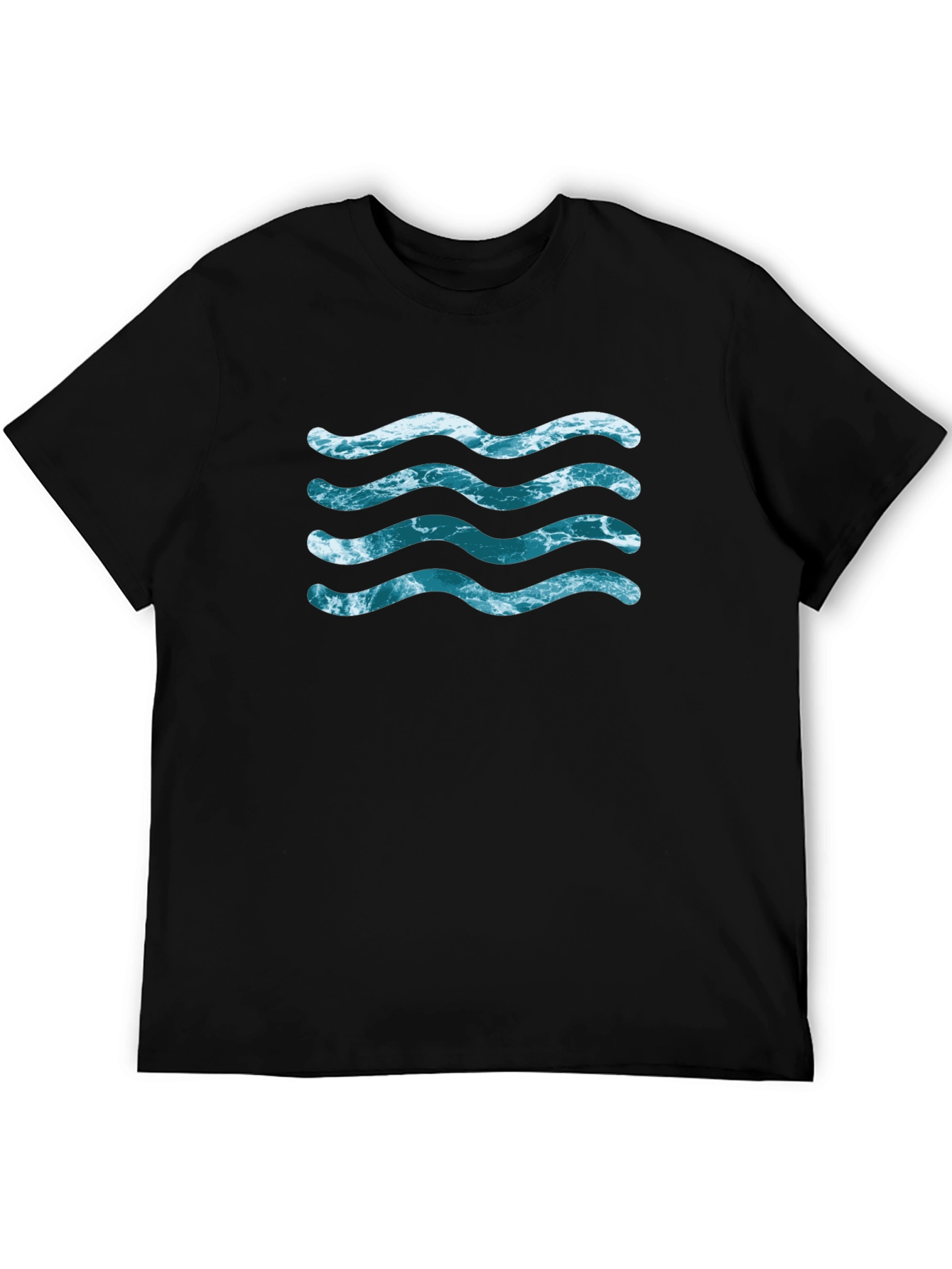 Ocean Wave Design Black T-Shirt