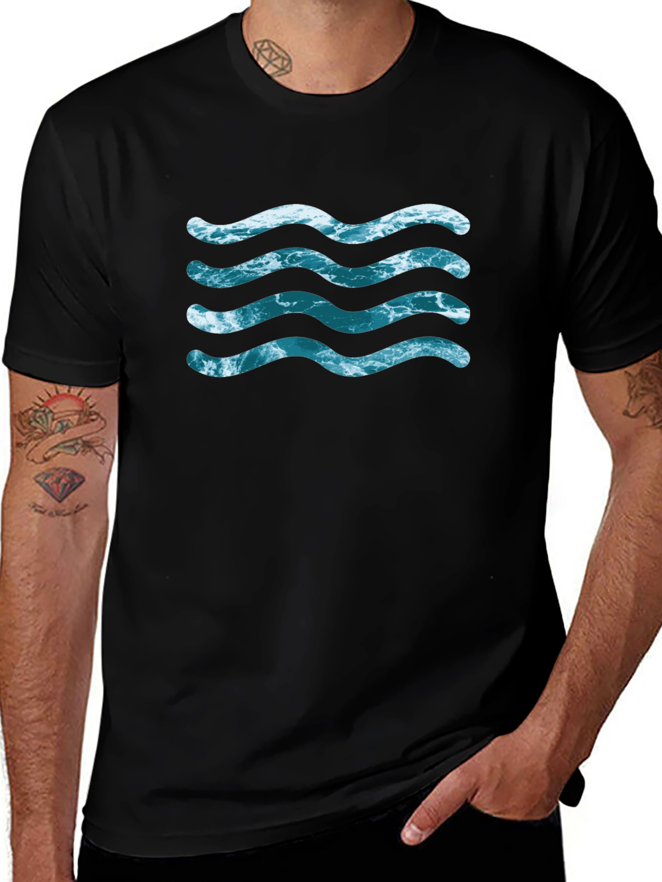 Ocean Wave Design Black T-Shirt