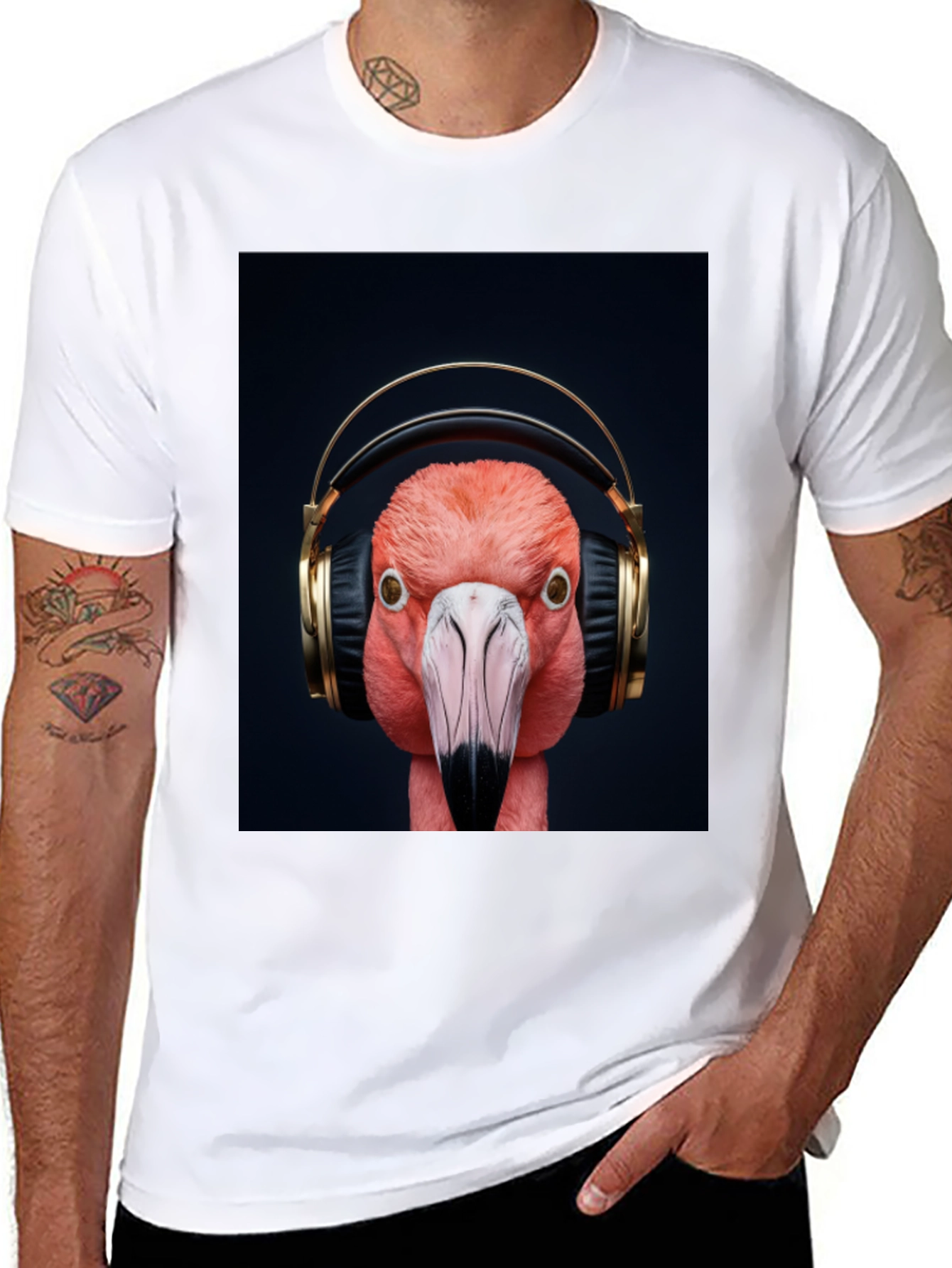 Flamingo Headphones Graphic Tee - Stylish Music Lover