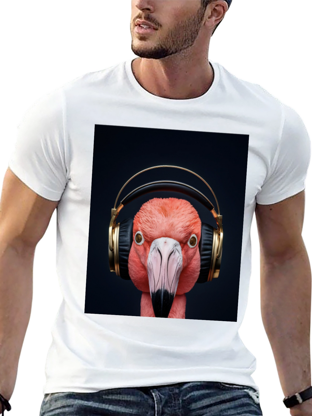 Flamingo Headphones Graphic Tee - Stylish Music Lover