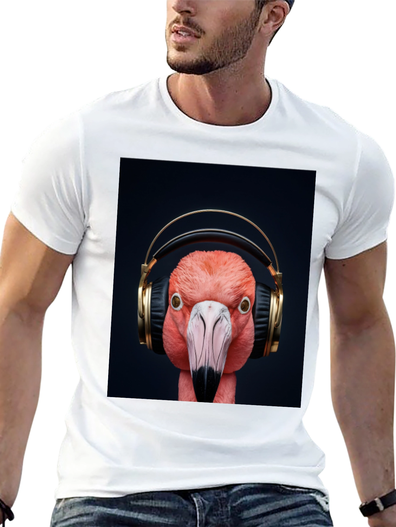 Flamingo Headphones Graphic Tee - Stylish Music Lover