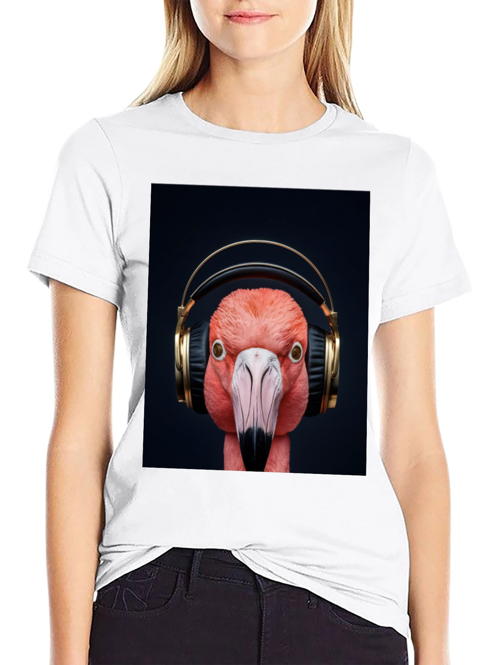 Flamingo Headphones Graphic Tee - Stylish Music Lover