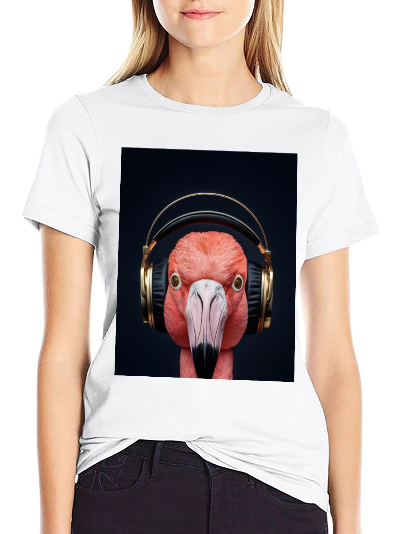 Flamingo Headphones Graphic Tee - Stylish Music Lover