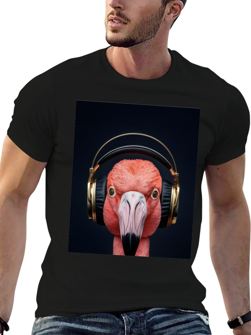 Flamingo Headphones Graphic Tee - Stylish Music Lover