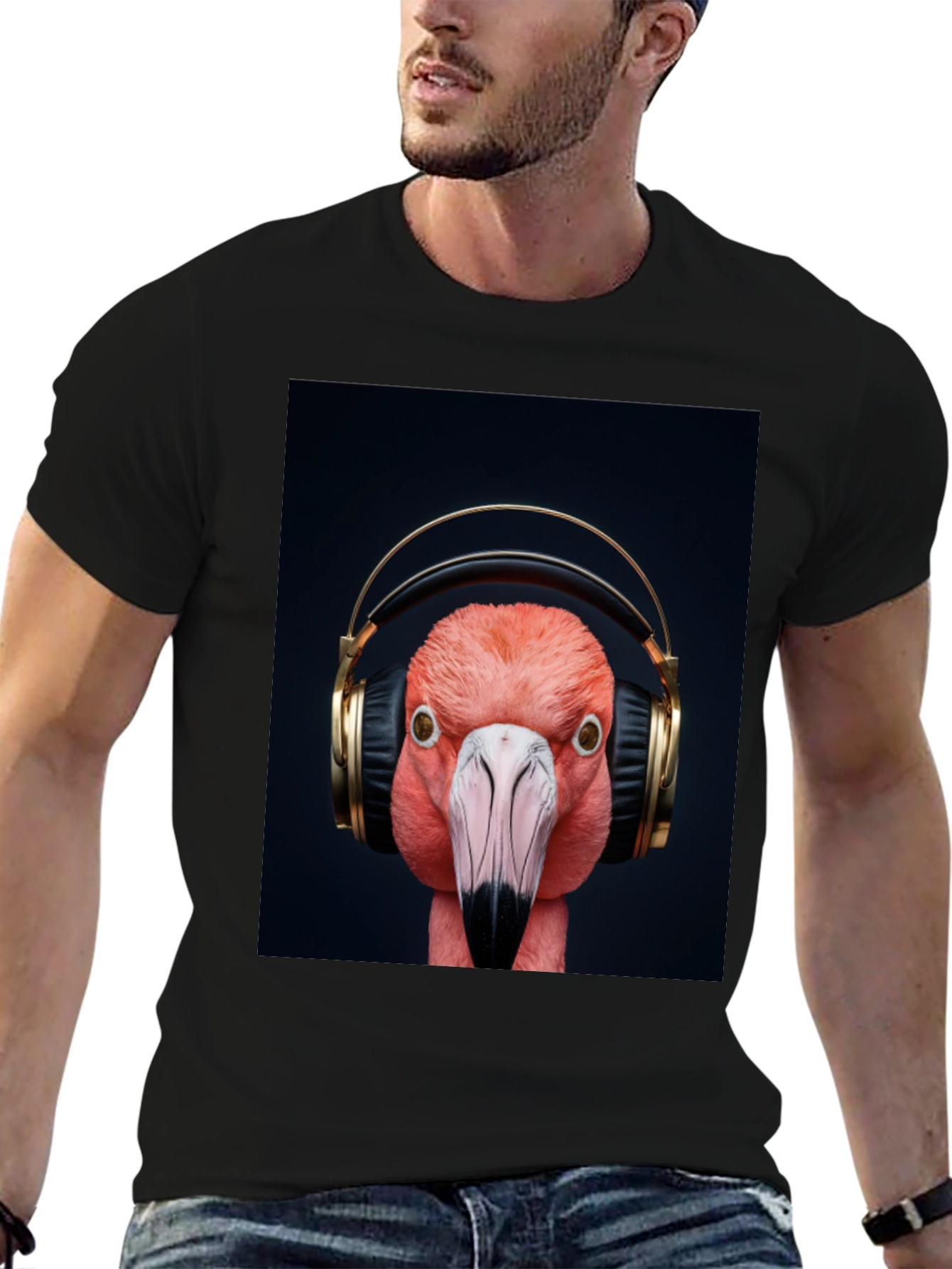 Flamingo Headphones Graphic Tee - Stylish Music Lover