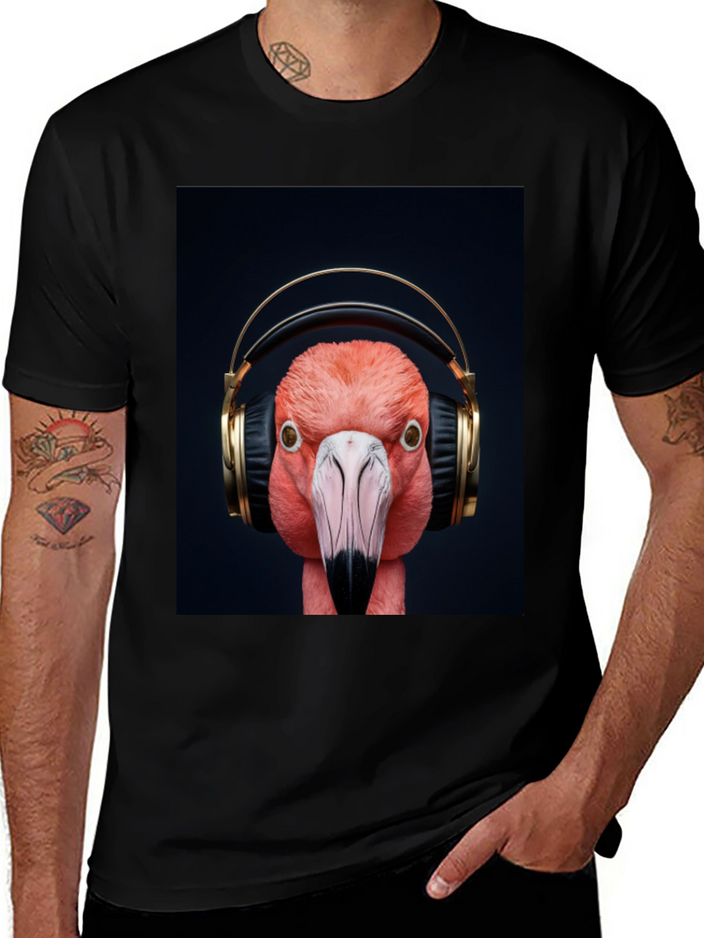 Flamingo Headphones Graphic Tee - Stylish Music Lover