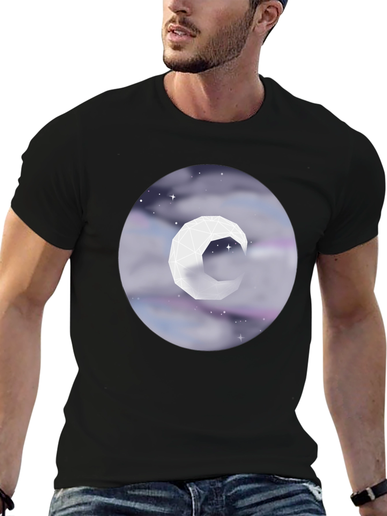 Geometric Moon Tee - Celestial Style