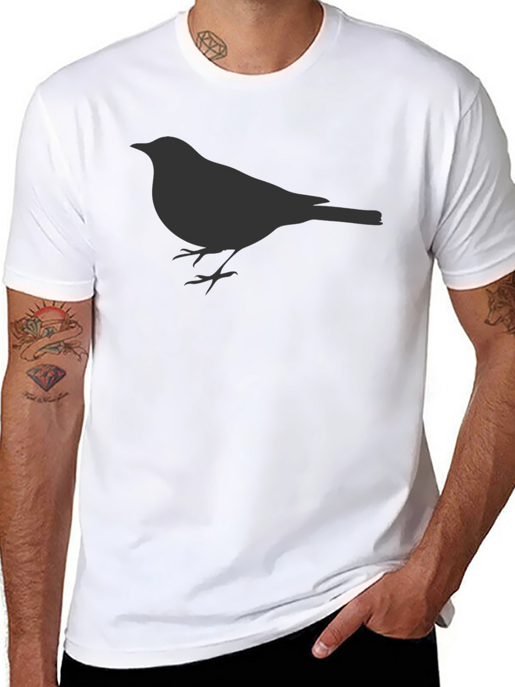 Mens Black Bird Graphic Tee - Casual Style