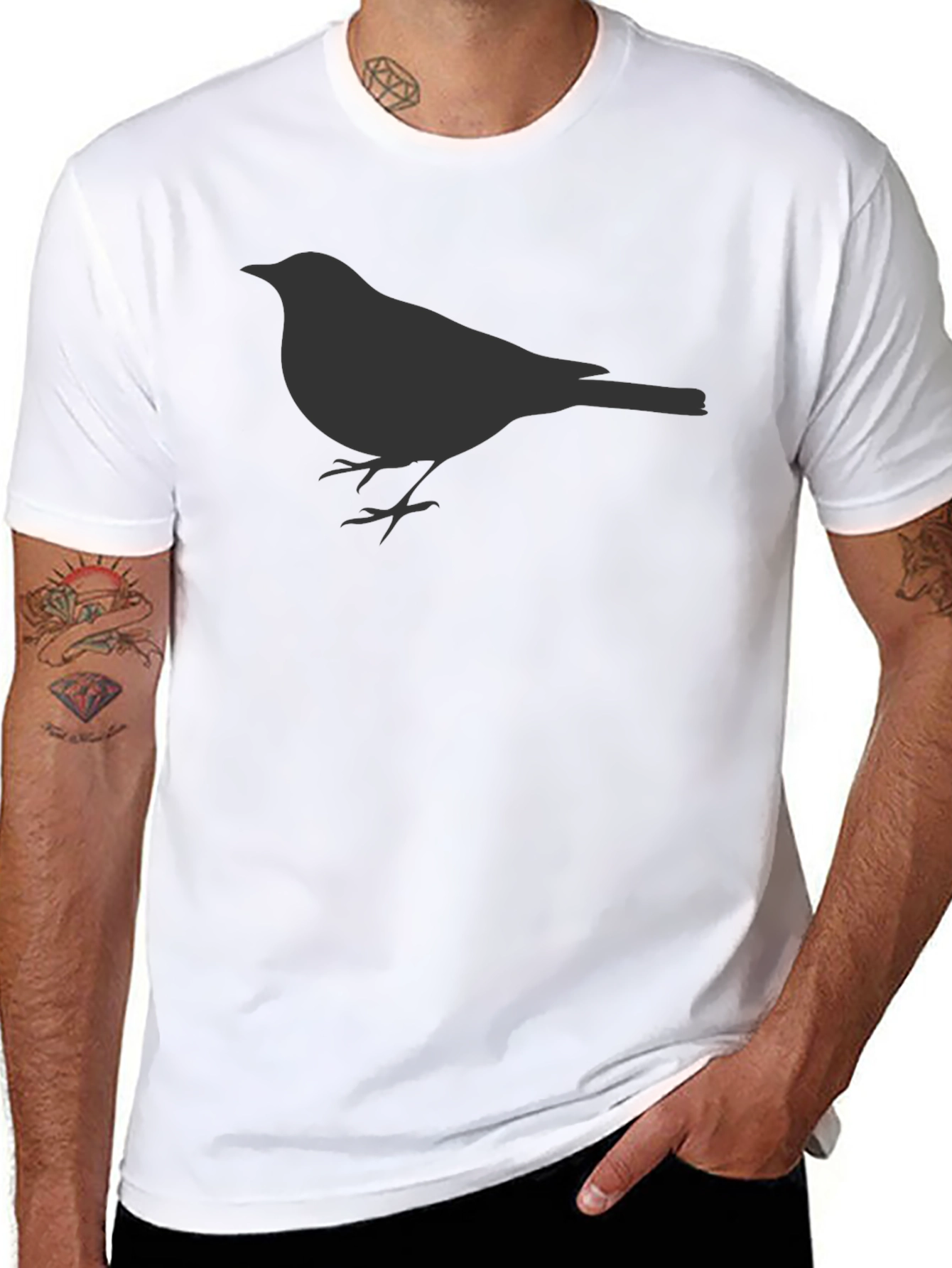 Mens Black Bird Graphic Tee - Casual Style