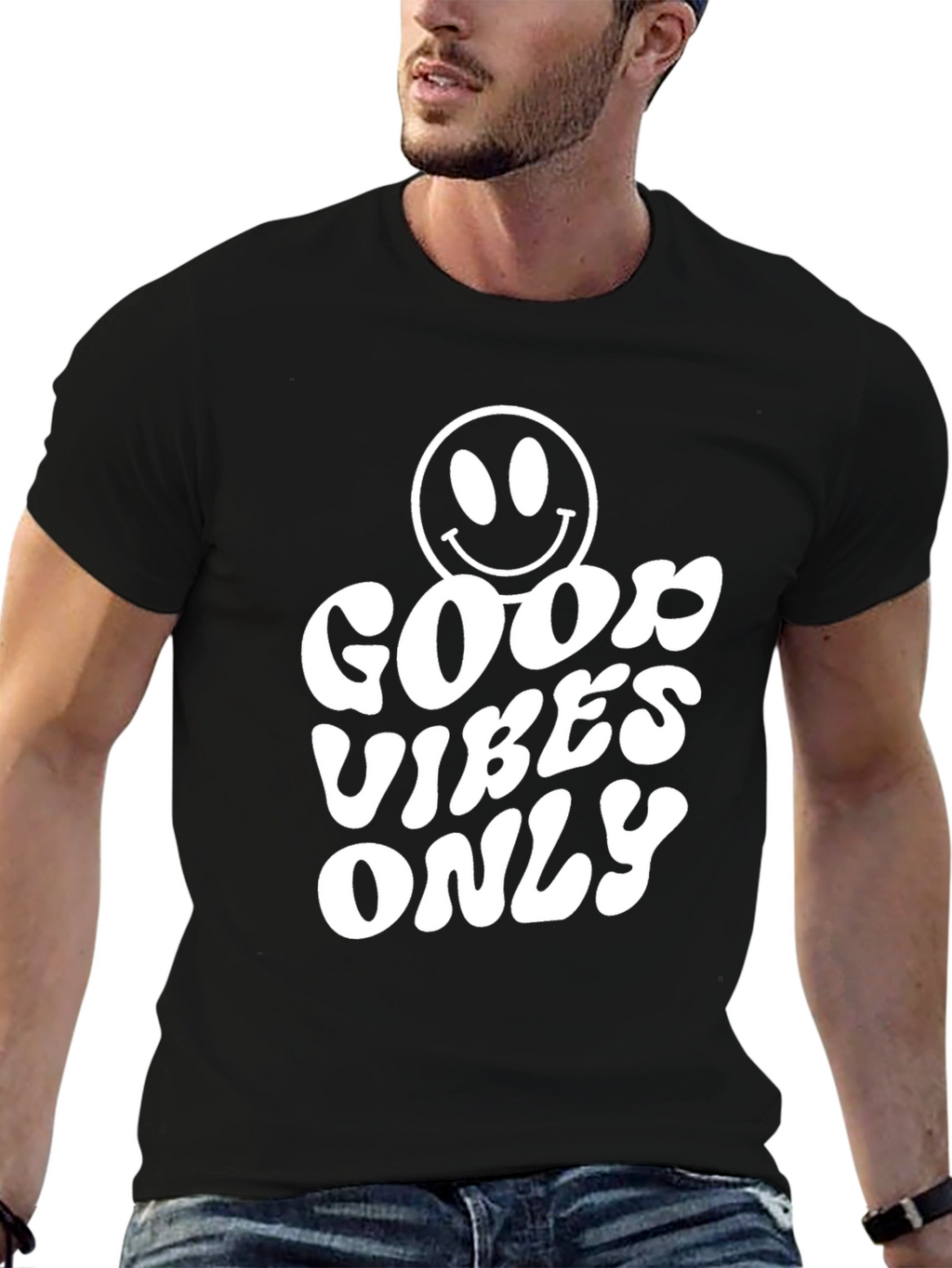 Good Vibes Only T-Shirt - Smiley Face Black Tee
