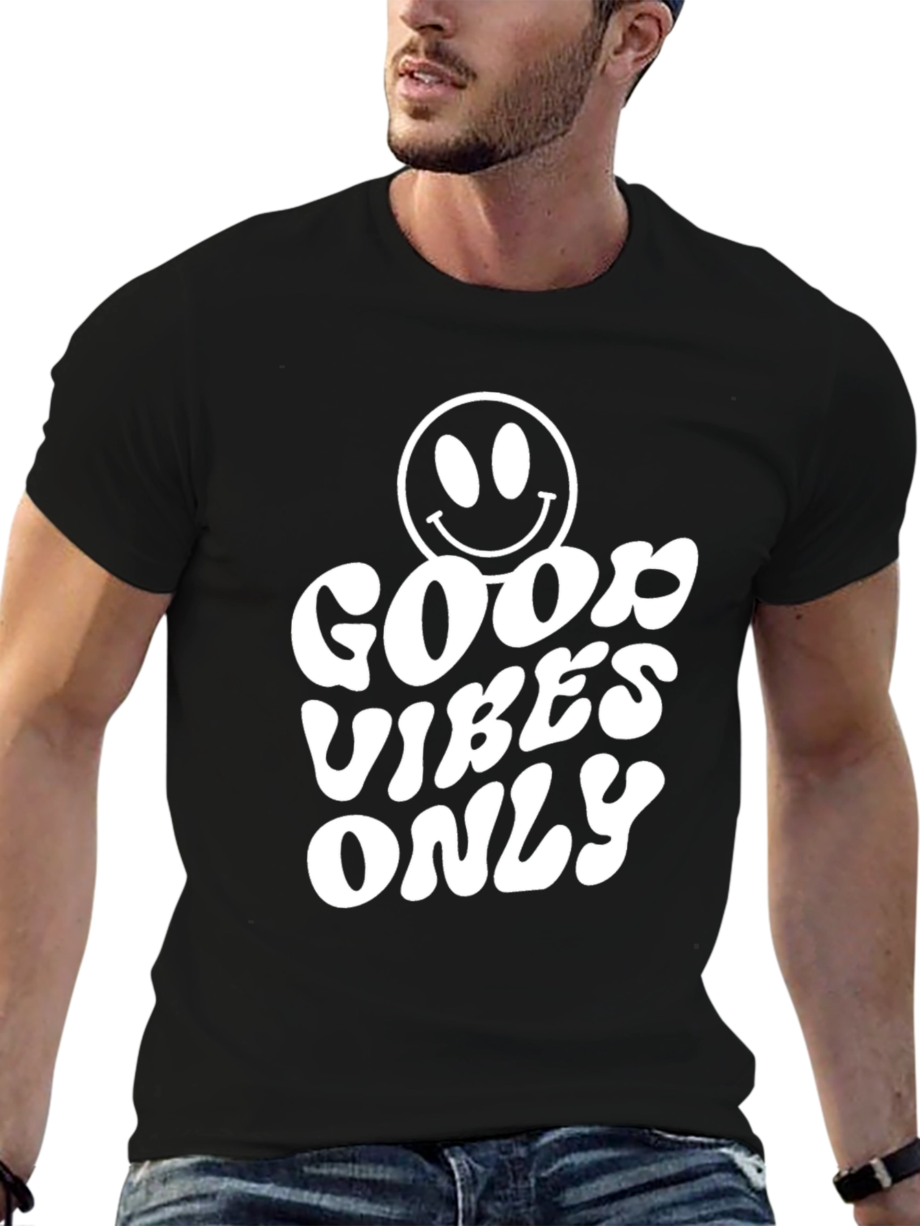 Good Vibes Only T-Shirt - Smiley Face Black Tee
