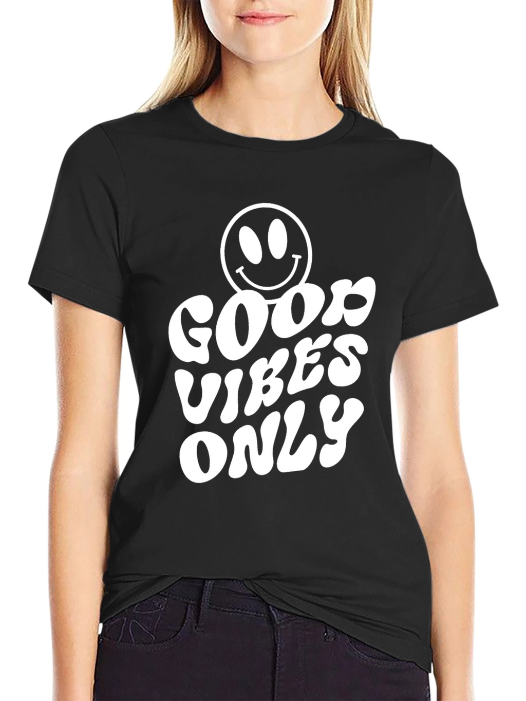 Good Vibes Only T-Shirt - Smiley Face Black Tee