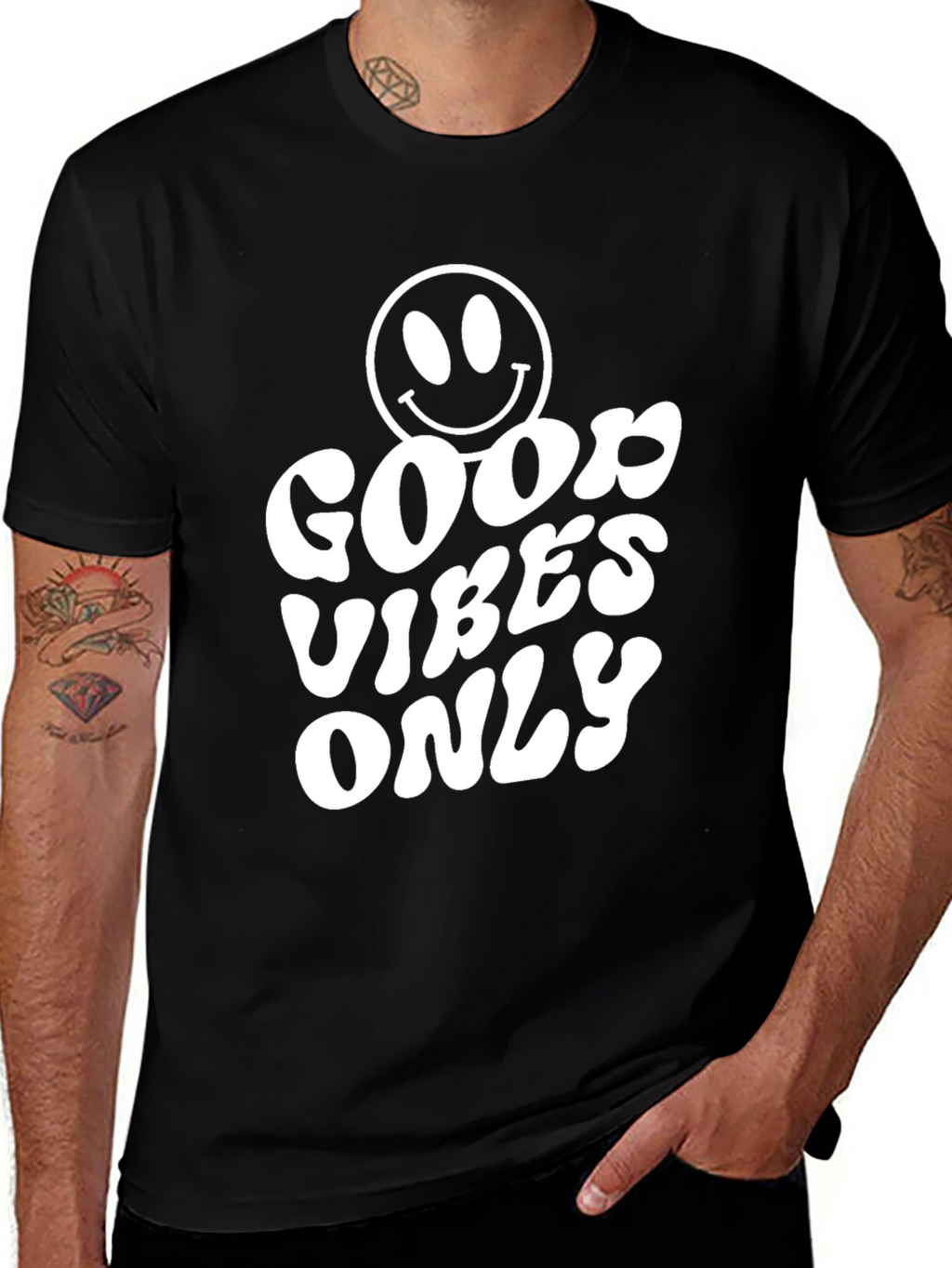 Good Vibes Only T-Shirt - Smiley Face Black Tee