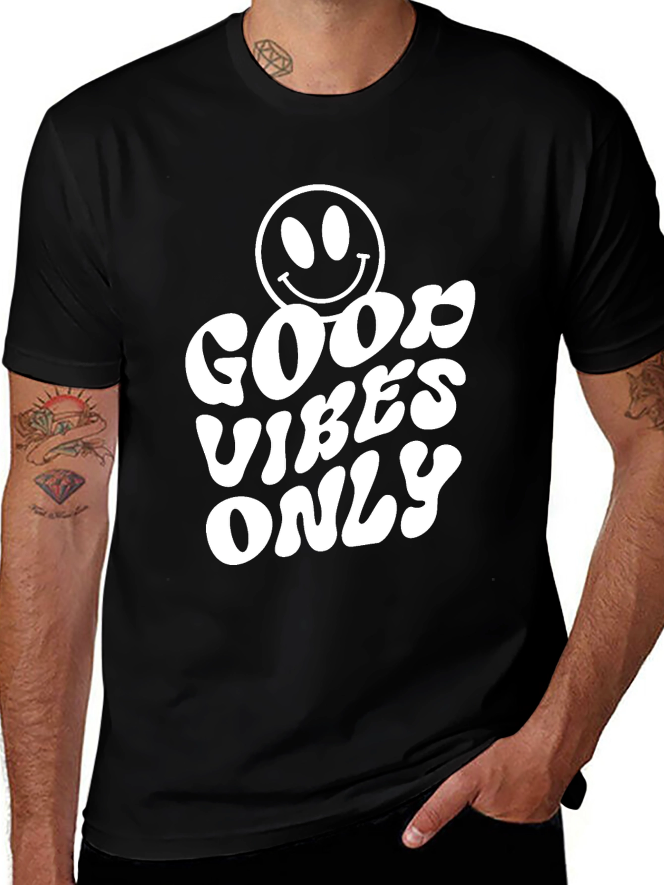 Good Vibes Only T-Shirt - Smiley Face Black Tee