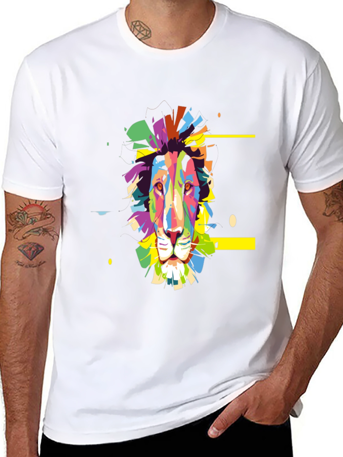Colorful Lion Graphic Print Tee - Black