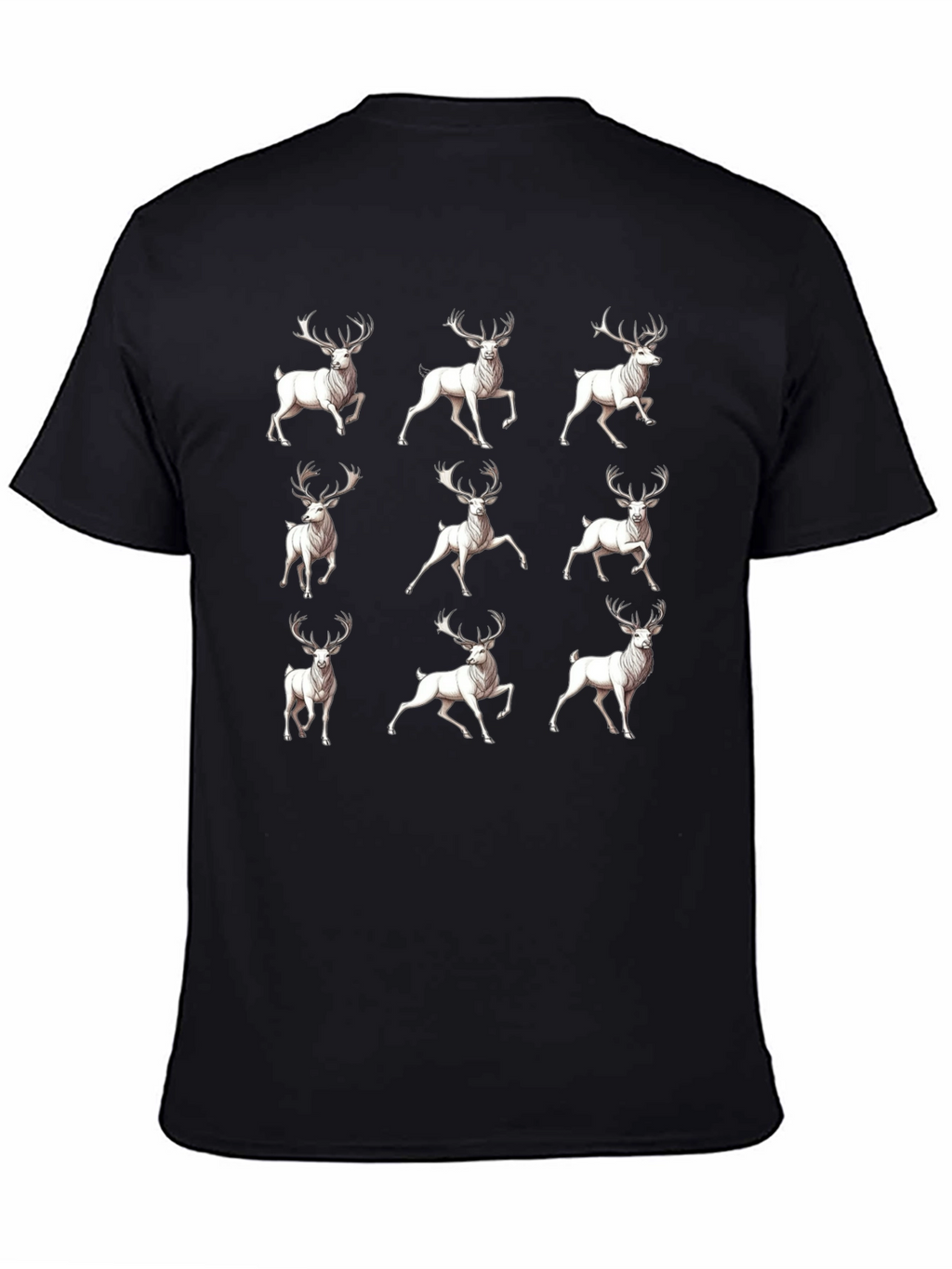 Deer Pattern T-Shirt - Mens Black Graphic Tee