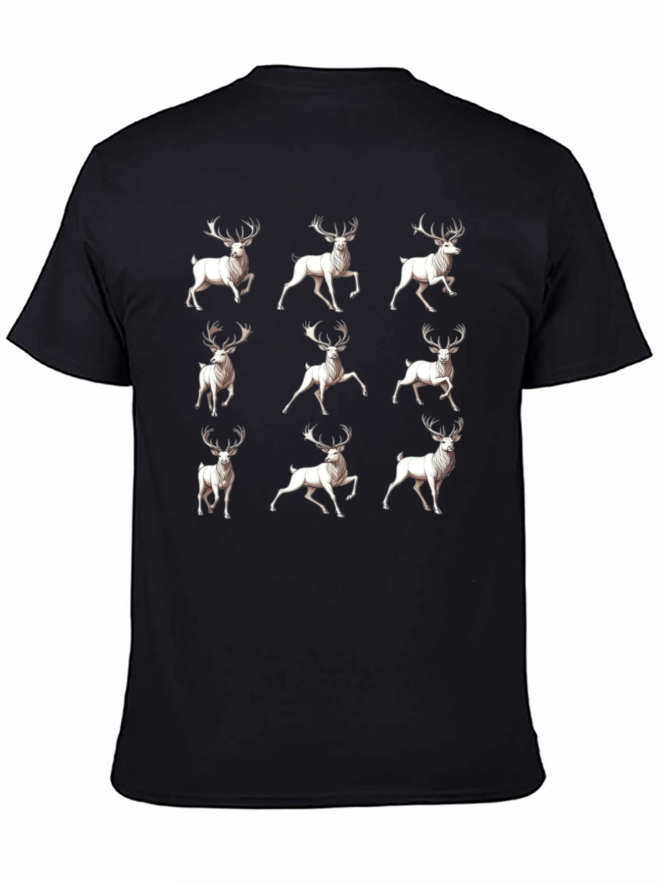 Deer Pattern T-Shirt - Mens Black Graphic Tee