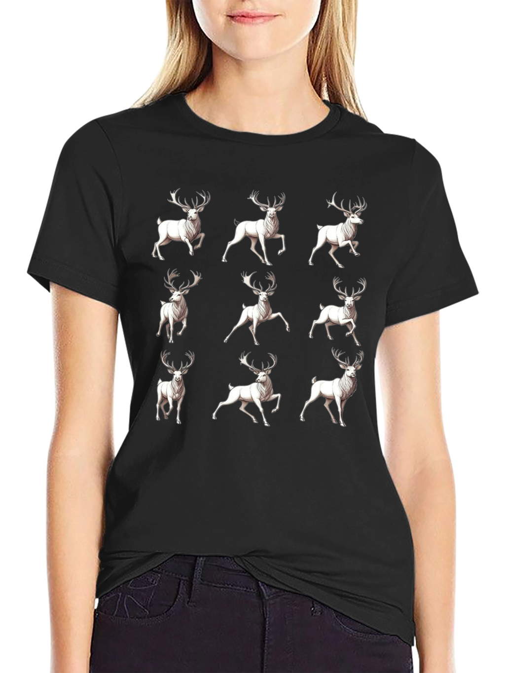 Deer Pattern T-Shirt - Mens Black Graphic Tee