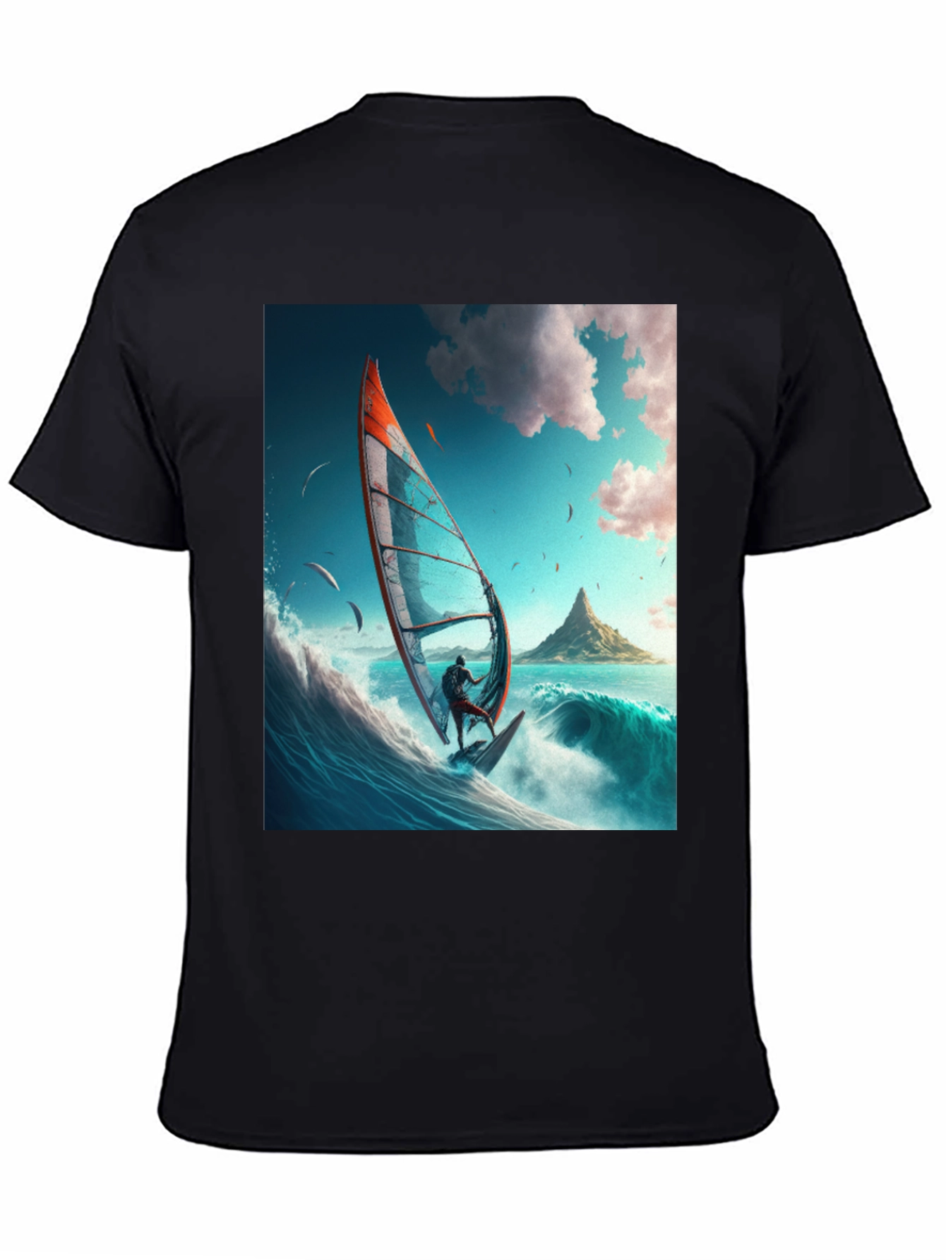 Windsurfing Graphic Tee - Black Cotton