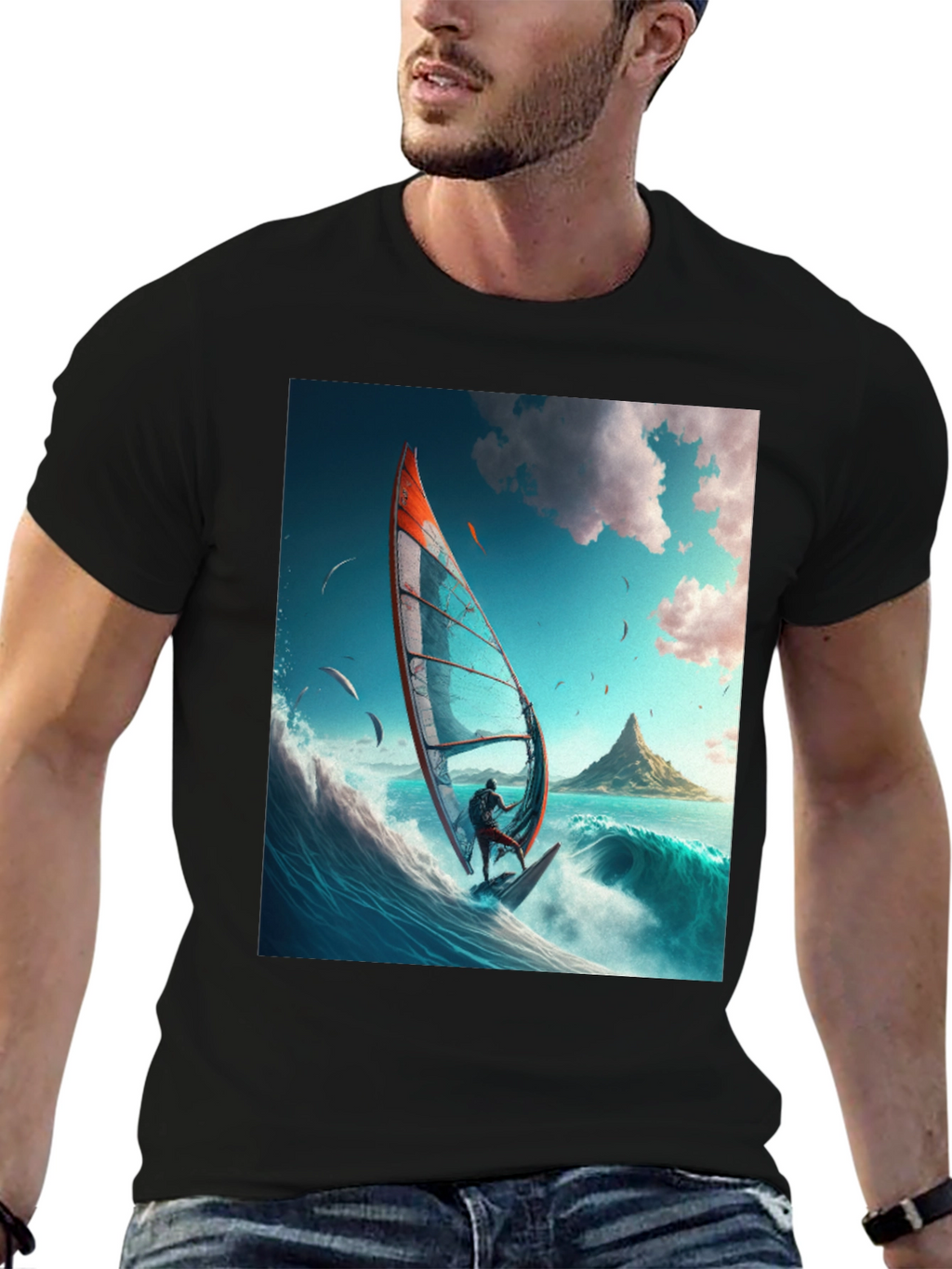 Windsurfing Graphic Tee - Black Cotton